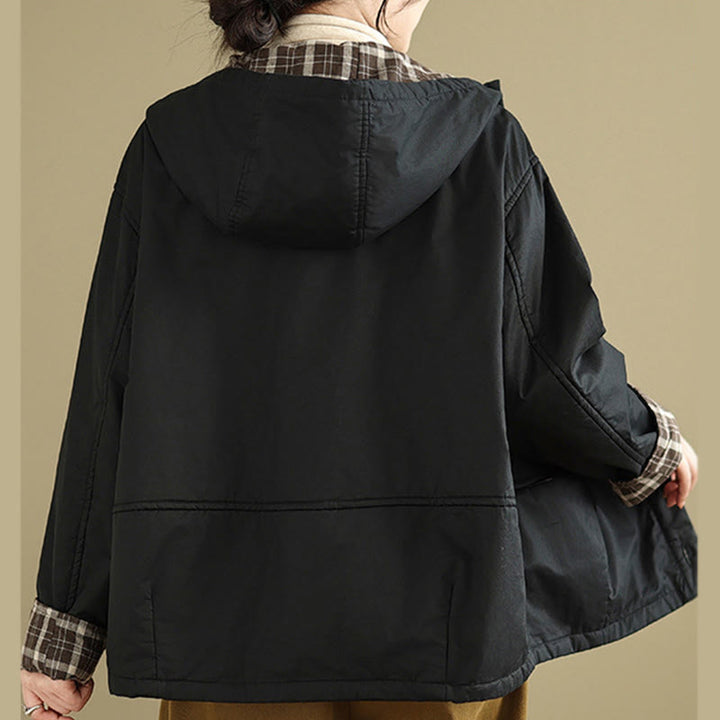 Felpa con cappuccio a quadri con motivo Buddha Stones, da donna, a maniche lunghe, in cotone spesso, con tasche - image 18