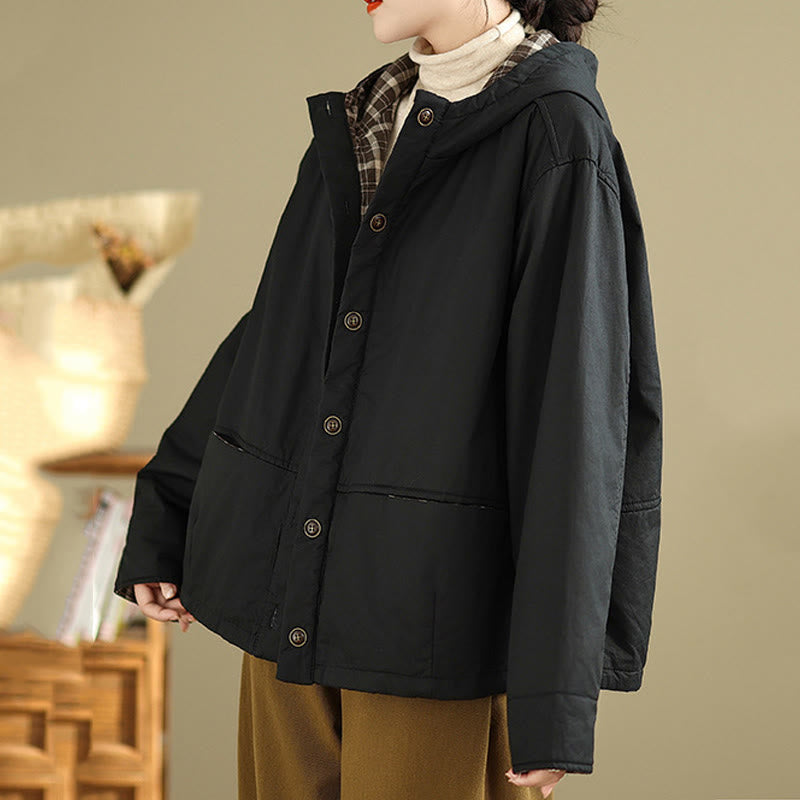 Felpa con cappuccio a quadri con motivo Buddha Stones, da donna, a maniche lunghe, in cotone spesso, con tasche - image 15