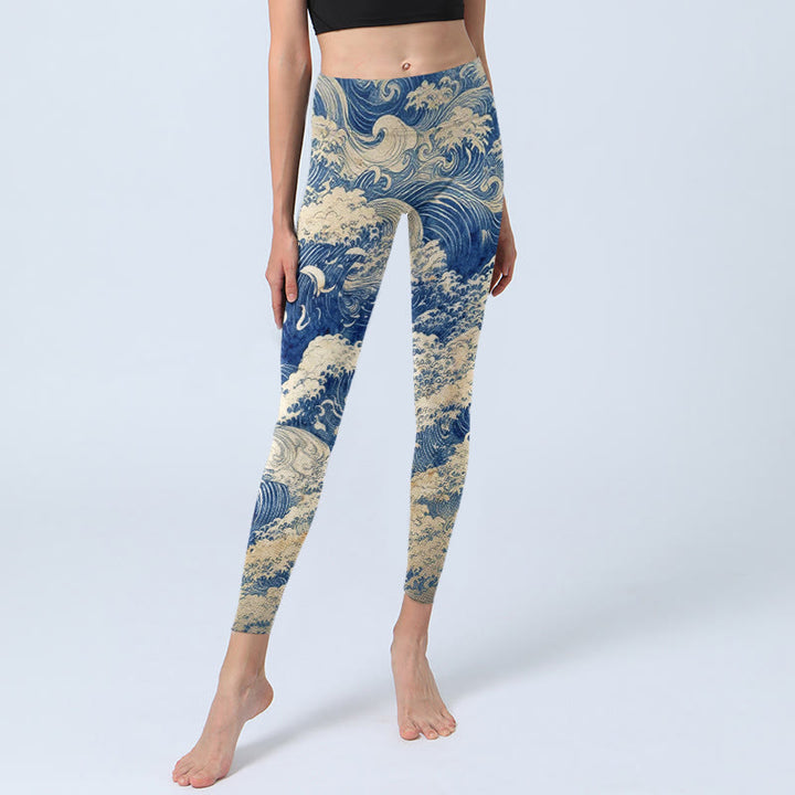 Leggings da palestra con stampa di onde dell'oceano Buddha Stones, pantaloni da yoga da donna - image 5