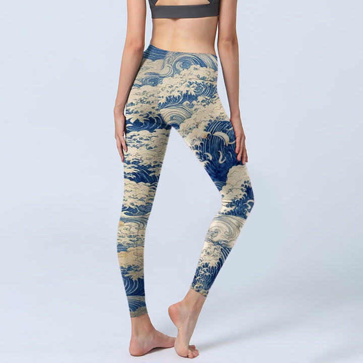 Leggings da palestra con stampa di onde dell'oceano Buddha Stones, pantaloni da yoga da donna - image 3