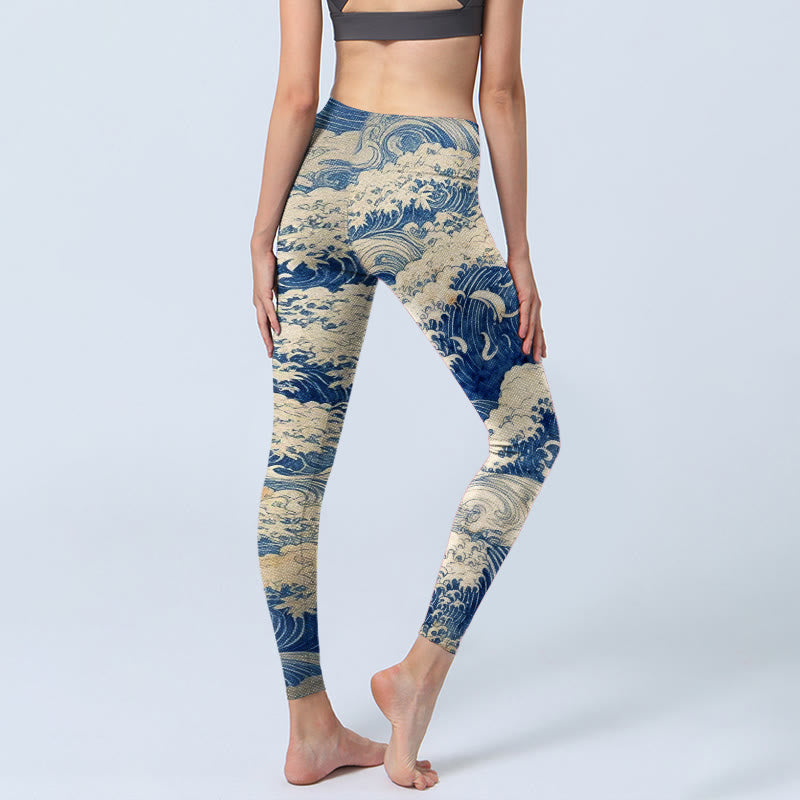 Leggings da palestra con stampa di onde dell'oceano Buddha Stones, pantaloni da yoga da donna - image 3
