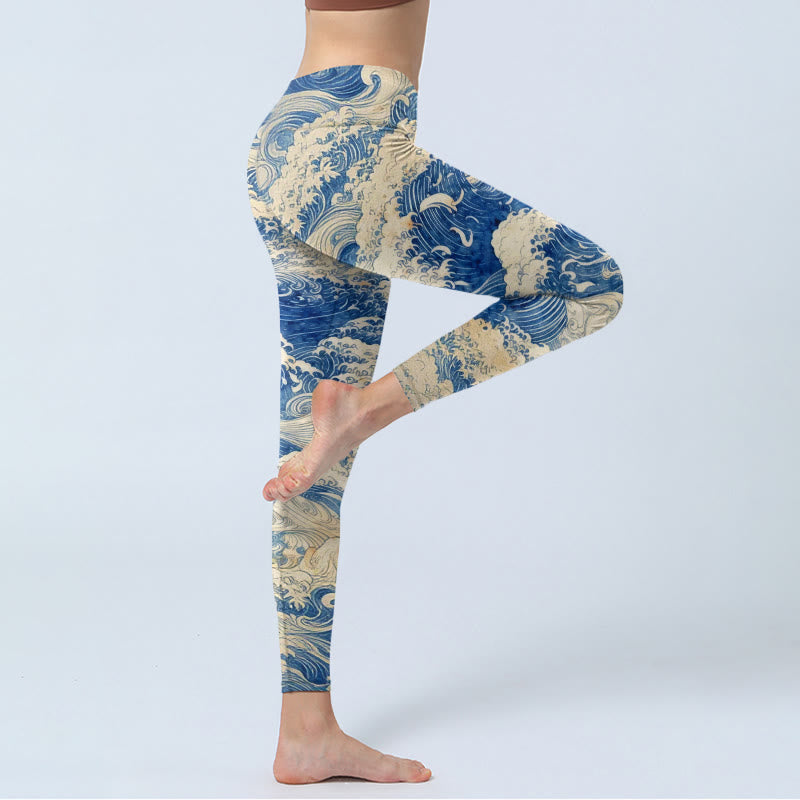 Leggings da palestra con stampa di onde dell'oceano Buddha Stones, pantaloni da yoga da donna - image 4