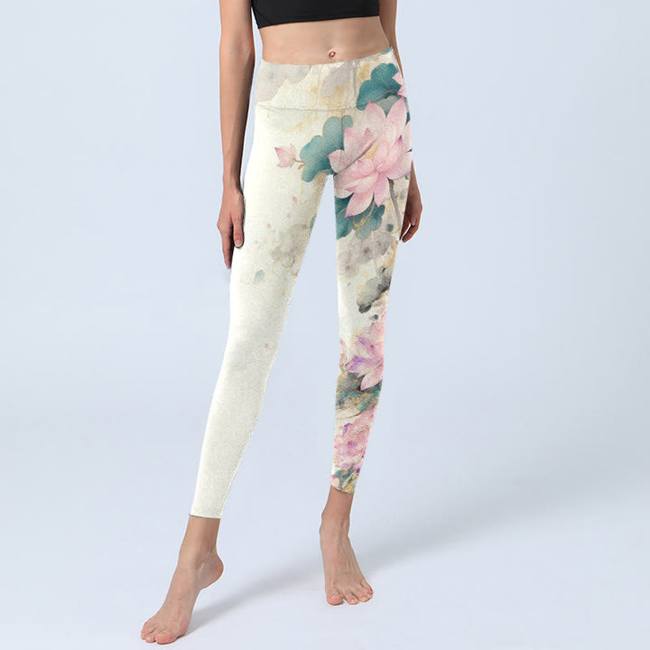 Leggings da palestra con stampa di Buddha Stones, petali di loto e foglie, pantaloni da yoga da donna - image 5
