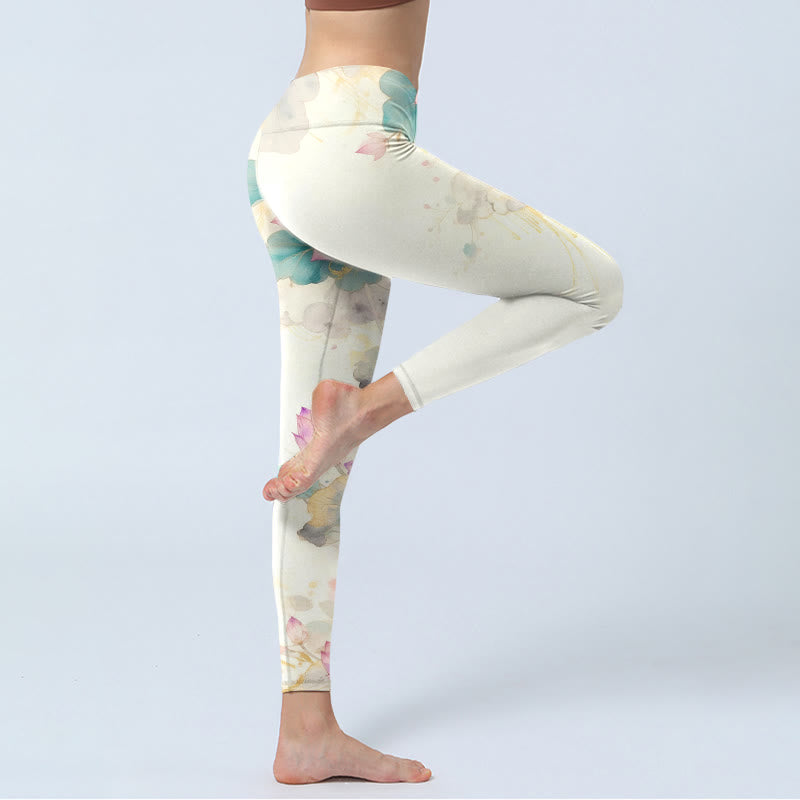 Leggings da palestra con stampa di Buddha Stones, petali di loto e foglie, pantaloni da yoga da donna - image 4