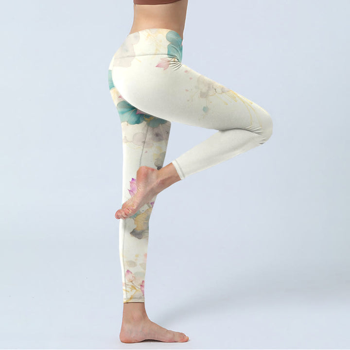 Leggings da palestra con stampa di Buddha Stones, petali di loto e foglie, pantaloni da yoga da donna - image 4