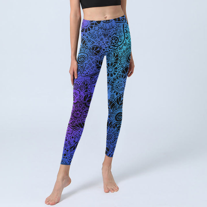 Leggings da palestra con stampa di fiori e foglie Buddha Stones, pantaloni da yoga da donna - image 5