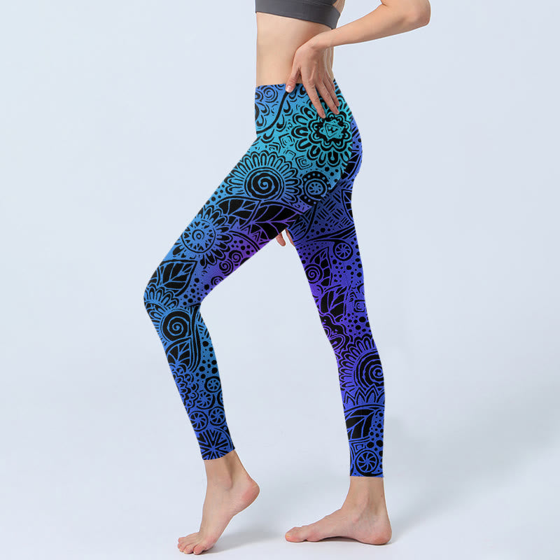 Leggings da palestra con stampa di fiori e foglie Buddha Stones, pantaloni da yoga da donna - image 2