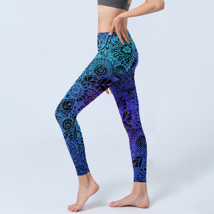 Leggings da palestra con stampa di fiori e foglie Buddha Stones, pantaloni da yoga da donna - image 2