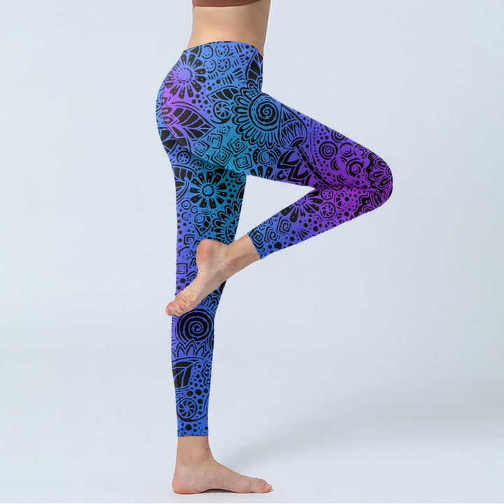 Leggings da palestra con stampa di fiori e foglie Buddha Stones, pantaloni da yoga da donna - image 4