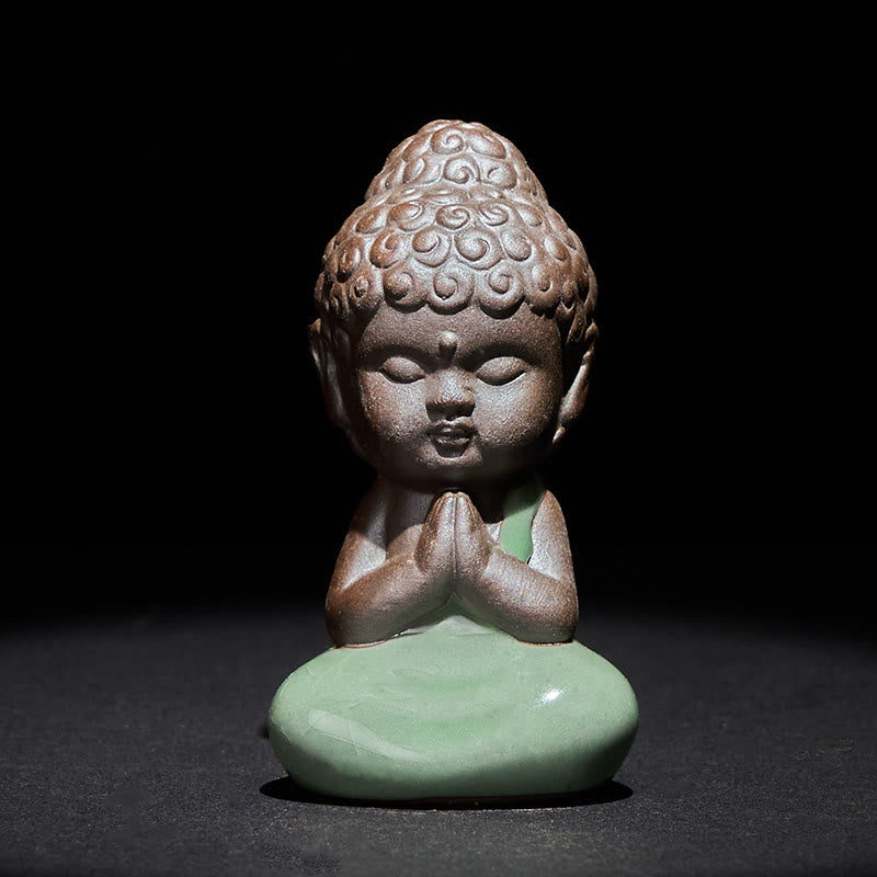 Statua in ceramica del monaco che riposa in meditazione, preghiera, Buddha Stones, serenità, decorazione per la casa - Preghiera 5*5*8,5 cm - image 0