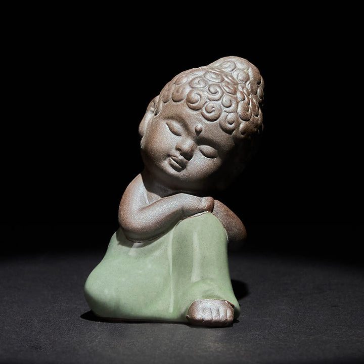 Statua in ceramica del monaco che riposa in meditazione, preghiera, Buddha Stones, serenità, decorazione per la casa - Resto 4,5*5,5*8,5 cm - image 32