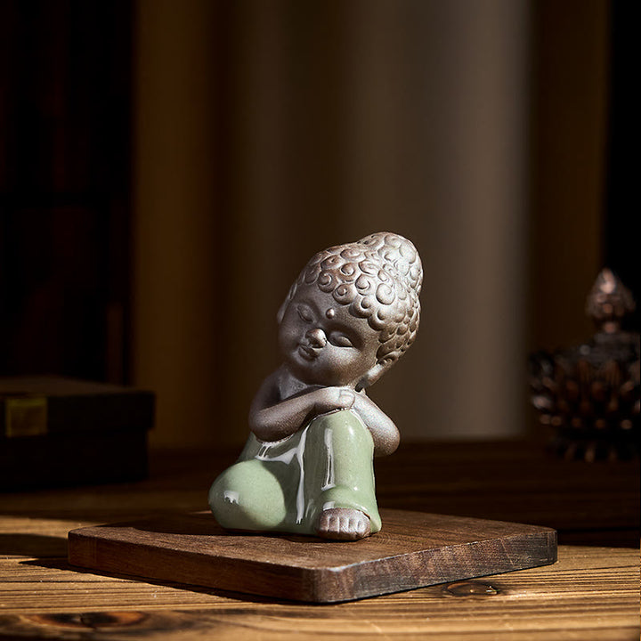 Statua in ceramica del monaco che riposa in meditazione, preghiera, Buddha Stones, serenità, decorazione per la casa - image 36