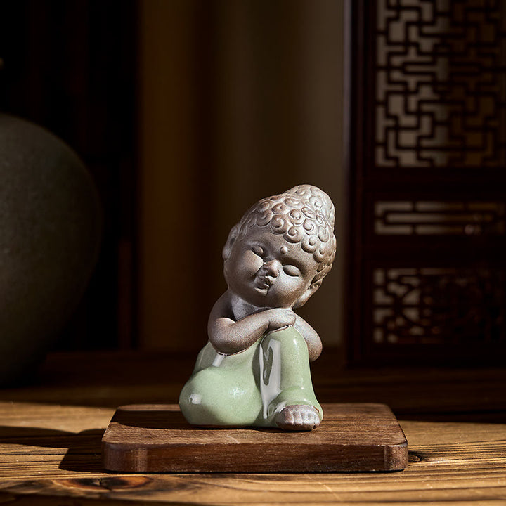 Statua in ceramica del monaco che riposa in meditazione, preghiera, Buddha Stones, serenità, decorazione per la casa - image 35
