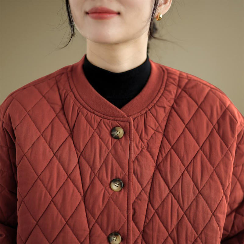 Giacca da donna in cotone spesso a maniche lunghe con motivo a griglia di diamanti Buddha Stones con tasche - image 17