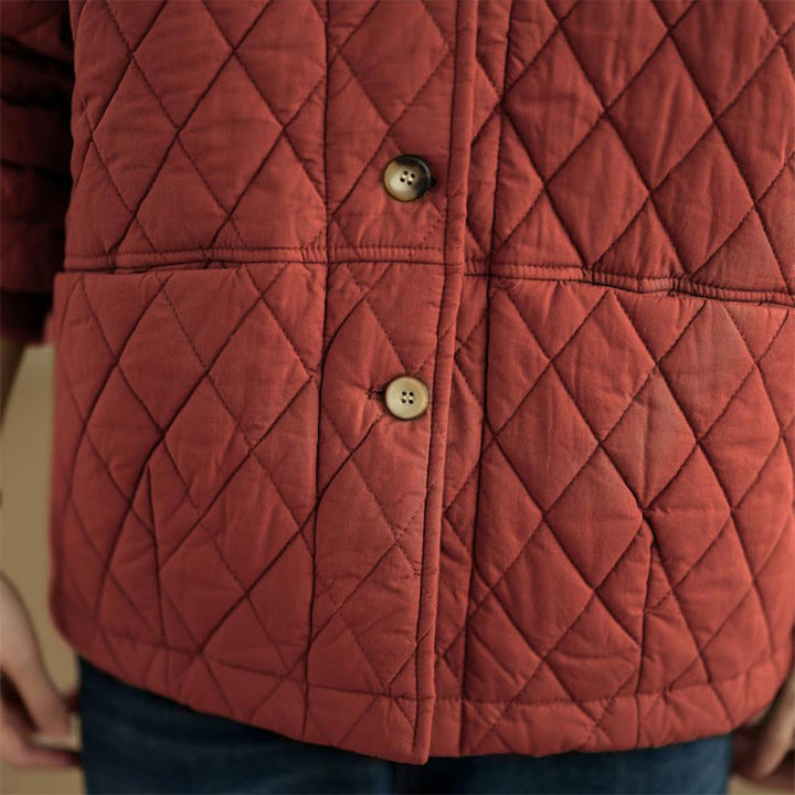 Giacca da donna in cotone spesso a maniche lunghe con motivo a griglia di diamanti Buddha Stones con tasche - image 18