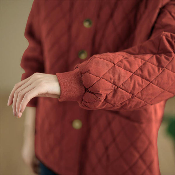 Giacca da donna in cotone spesso a maniche lunghe con motivo a griglia di diamanti Buddha Stones con tasche - image 16