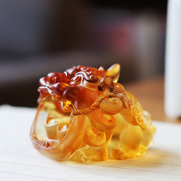 Buddha Stones fatte a mano in cristallo Liuli, oro, deglutizione, PiXiu, pezzo d'arte, decorazione per la casa - Pixiu giallo 7,8*6,5*5,5 cm - image 0