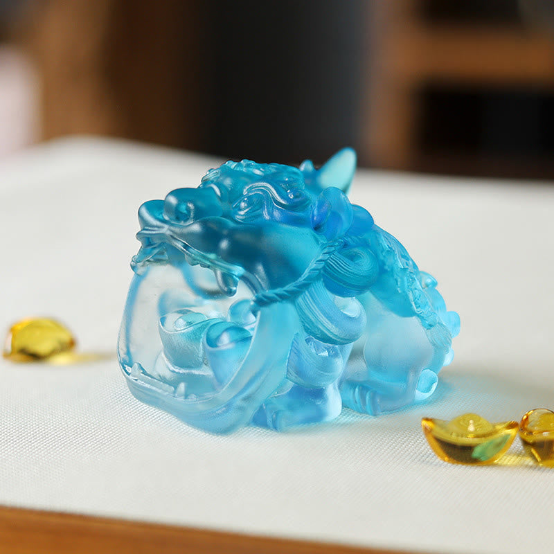 Buddha Stones fatte a mano in cristallo Liuli, oro, deglutizione, PiXiu, pezzo d'arte, decorazione per la casa - Pixiu blu 7,8*6,5*5,5 cm - image 8