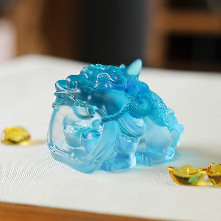 Buddha Stones fatte a mano in cristallo Liuli, oro, deglutizione, PiXiu, pezzo d'arte, decorazione per la casa - Pixiu blu 7,8*6,5*5,5 cm - image 8