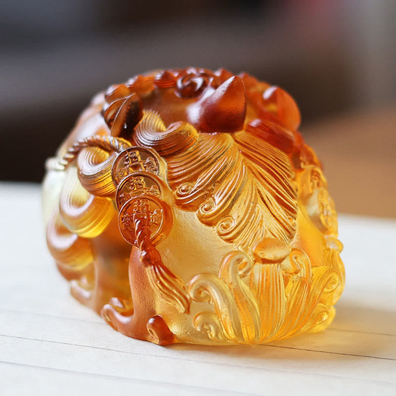 Buddha Stones fatte a mano in cristallo Liuli, oro, deglutizione, PiXiu, pezzo d'arte, decorazione per la casa - image 4