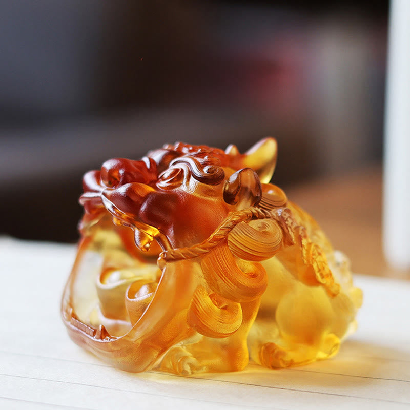 Buddha Stones fatte a mano in cristallo Liuli, oro, deglutizione, PiXiu, pezzo d'arte, decorazione per la casa - image 3