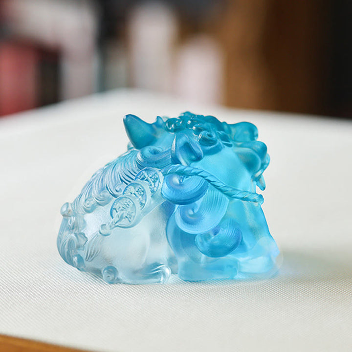 Buddha Stones fatte a mano in cristallo Liuli, oro, deglutizione, PiXiu, pezzo d'arte, decorazione per la casa - image 10