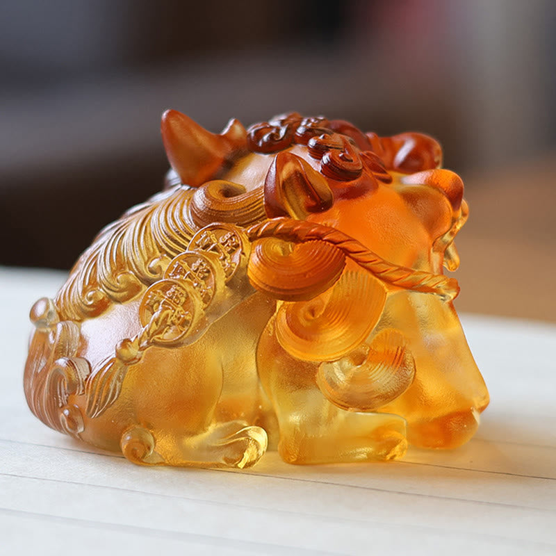 Buddha Stones fatte a mano in cristallo Liuli, oro, deglutizione, PiXiu, pezzo d'arte, decorazione per la casa - image 1