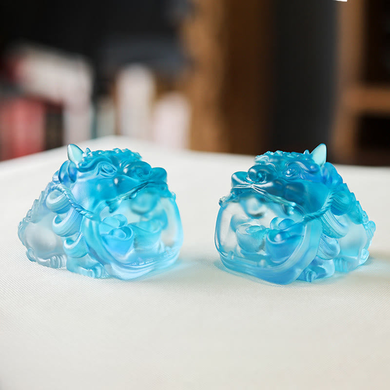 Buddha Stones fatte a mano in cristallo Liuli, oro, deglutizione, PiXiu, pezzo d'arte, decorazione per la casa - image 13