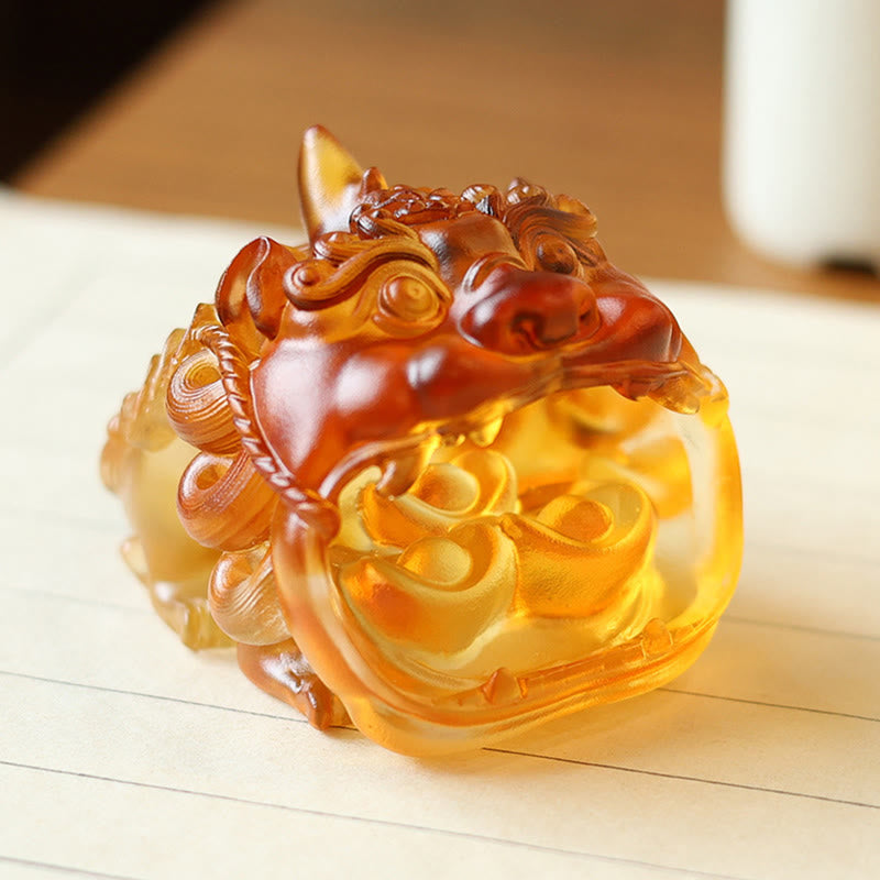 Buddha Stones fatte a mano in cristallo Liuli, oro, deglutizione, PiXiu, pezzo d'arte, decorazione per la casa - image 2