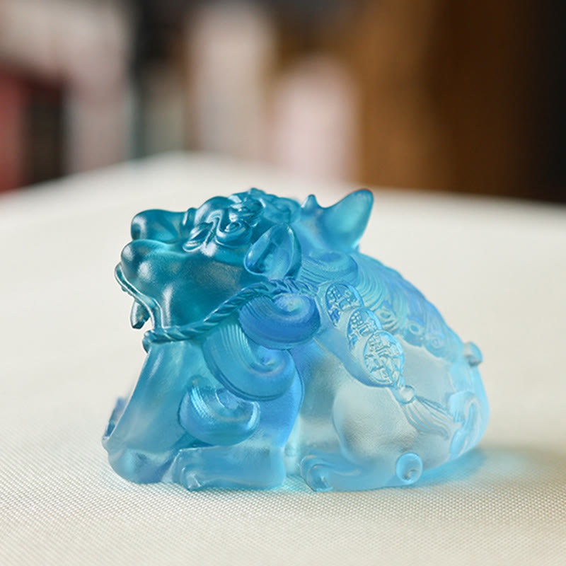 Buddha Stones fatte a mano in cristallo Liuli, oro, deglutizione, PiXiu, pezzo d'arte, decorazione per la casa - image 9