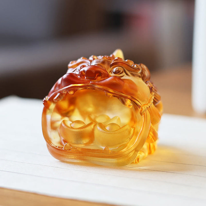 Buddha Stones fatte a mano in cristallo Liuli, oro, deglutizione, PiXiu, pezzo d'arte, decorazione per la casa - image 5