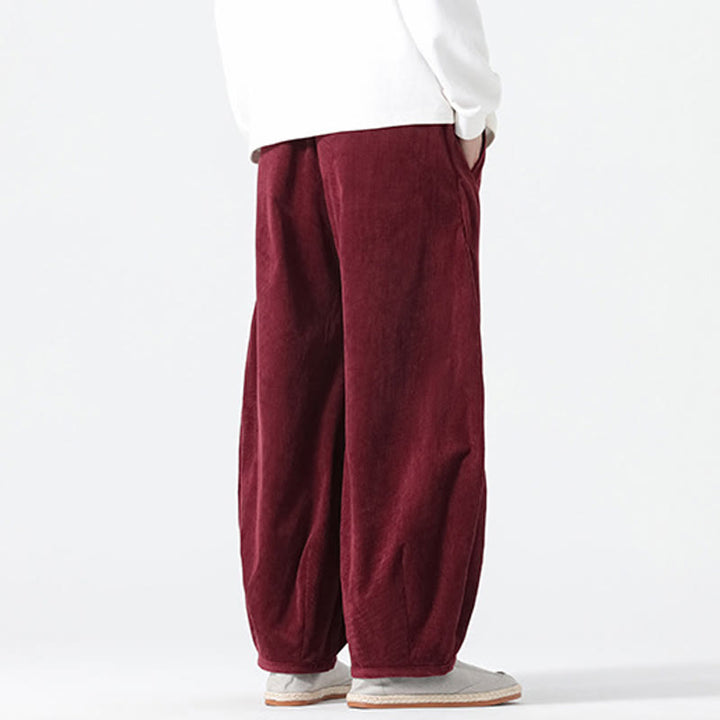 Pantaloni harem da uomo in velluto a coste di cotone con tasche e coulisse, modello Buddha Stones Spring Pure Color - image 20