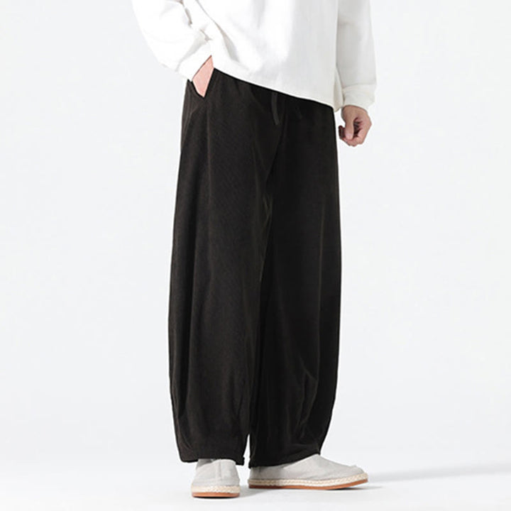 Pantaloni harem da uomo in velluto a coste di cotone con tasche e coulisse, modello Buddha Stones Spring Pure Color - image 12