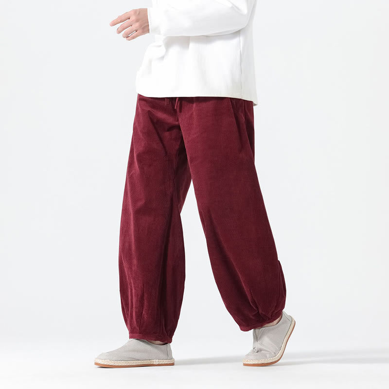 Pantaloni harem da uomo in velluto a coste di cotone con tasche e coulisse, modello Buddha Stones Spring Pure Color - Rosso scuro - US/UK/AU46, EU56 (5XL) - image 17