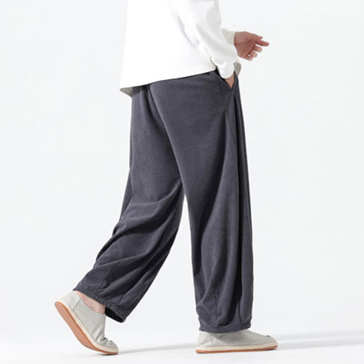 Pantaloni harem da uomo in velluto a coste di cotone con tasche e coulisse, modello Buddha Stones Spring Pure Color - image 5