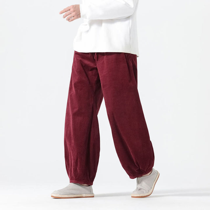 Pantaloni harem da uomo in velluto a coste di cotone con tasche e coulisse, modello Buddha Stones Spring Pure Color - Rosso scuro - US/UK/AU46, EU56 (5XL) - image 17
