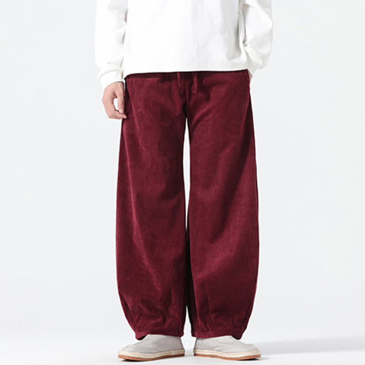 Pantaloni harem da uomo in velluto a coste di cotone con tasche e coulisse, modello Buddha Stones Spring Pure Color - image 18
