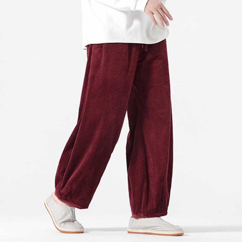 Pantaloni harem da uomo in velluto a coste di cotone con tasche e coulisse, modello Buddha Stones Spring Pure Color - image 22