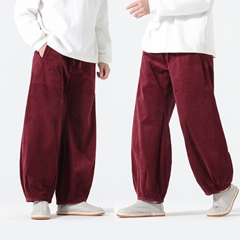 Pantaloni harem da uomo in velluto a coste di cotone con tasche e coulisse, modello Buddha Stones Spring Pure Color - image 24