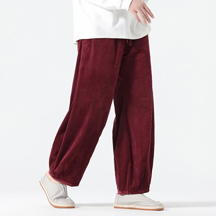 Pantaloni harem da uomo in velluto a coste di cotone con tasche e coulisse, modello Buddha Stones Spring Pure Color - image 22