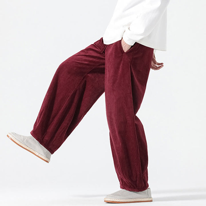 Pantaloni harem da uomo in velluto a coste di cotone con tasche e coulisse, modello Buddha Stones Spring Pure Color - image 23