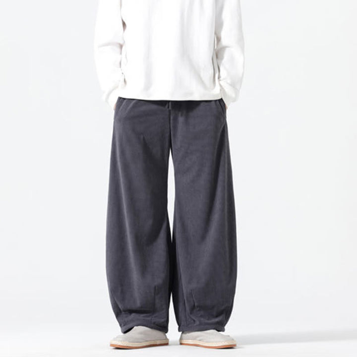 Pantaloni harem da uomo in velluto a coste di cotone con tasche e coulisse, modello Buddha Stones Spring Pure Color - image 2