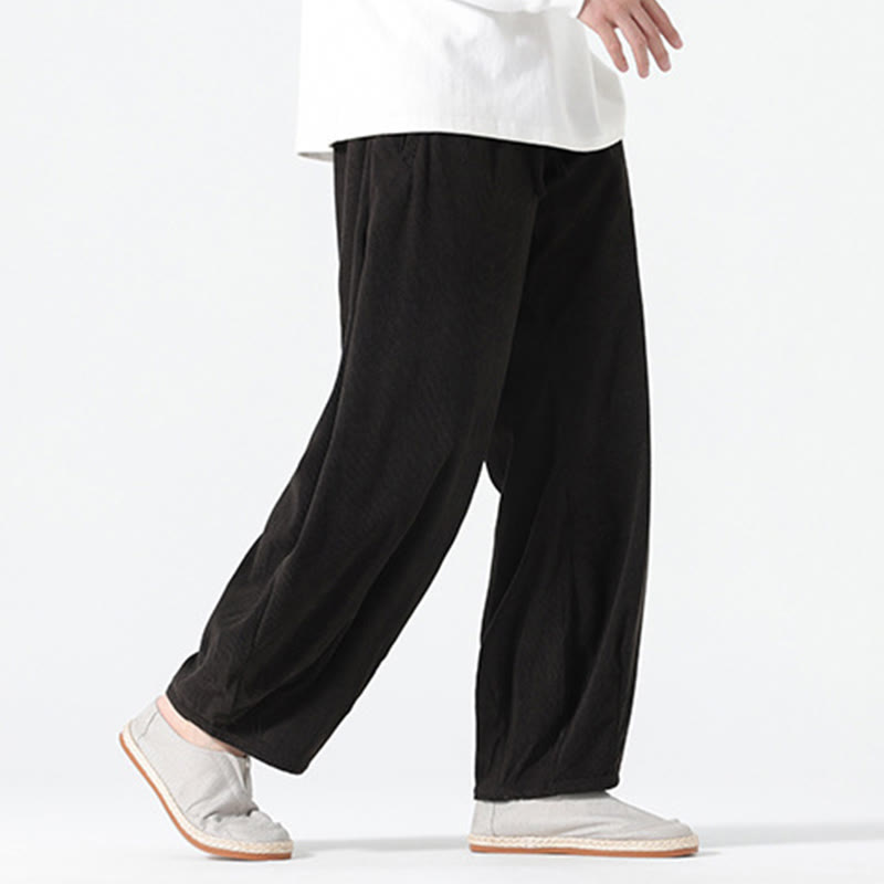 Pantaloni harem da uomo in velluto a coste di cotone con tasche e coulisse, modello Buddha Stones Spring Pure Color - image 13