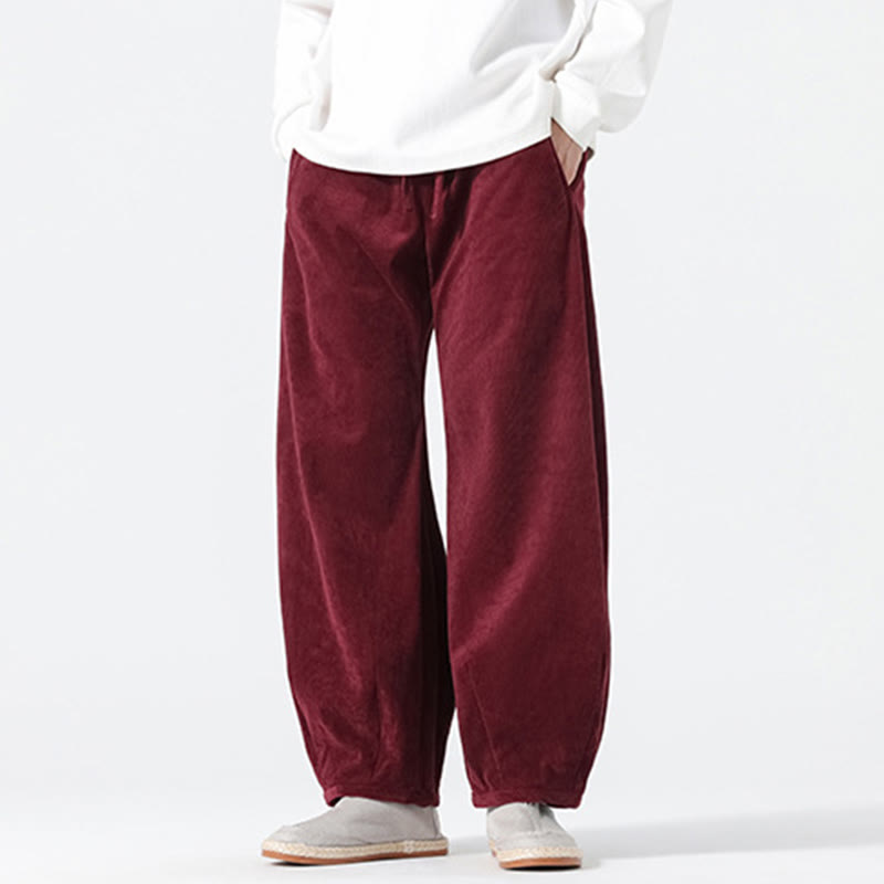 Pantaloni harem da uomo in velluto a coste di cotone con tasche e coulisse, modello Buddha Stones Spring Pure Color - image 19