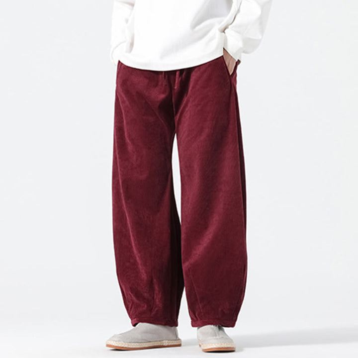 Pantaloni harem da uomo in velluto a coste di cotone con tasche e coulisse, modello Buddha Stones Spring Pure Color - image 19