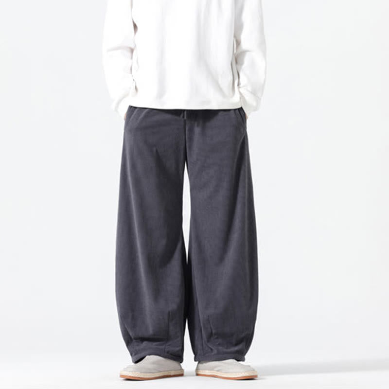 Pantaloni harem da uomo in velluto a coste di cotone con tasche e coulisse, modello Buddha Stones Spring Pure Color - image 2