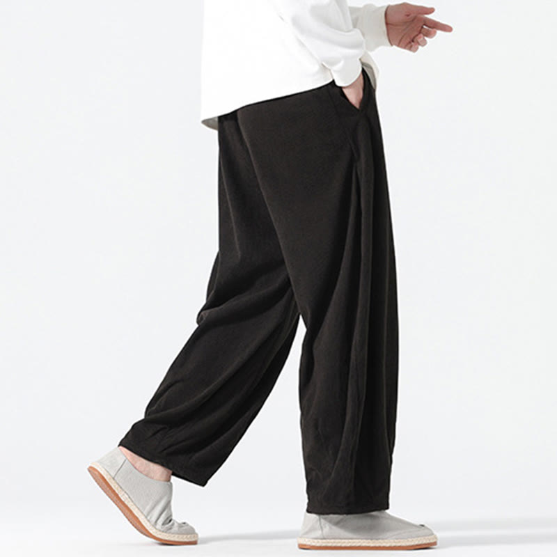 Pantaloni harem da uomo in velluto a coste di cotone con tasche e coulisse, modello Buddha Stones Spring Pure Color - image 14