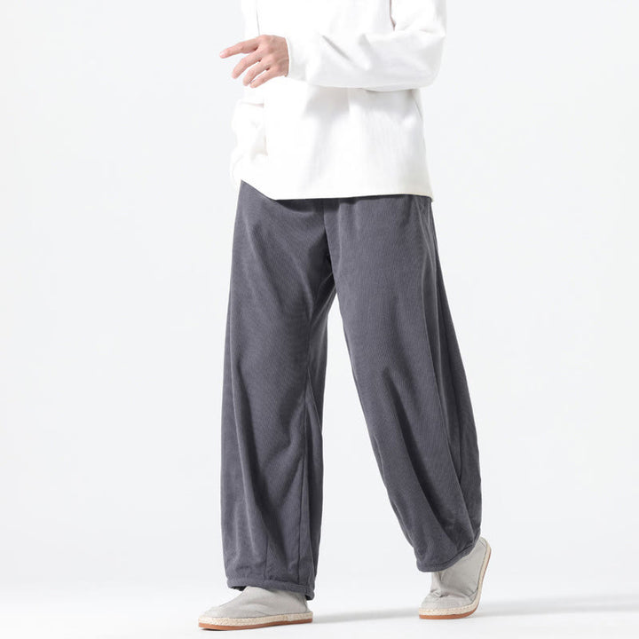 Pantaloni harem da uomo in velluto a coste di cotone con tasche e coulisse, modello Buddha Stones Spring Pure Color - Grigio ardesia - US/UK/AU46, EU56 (5XL) - image 0