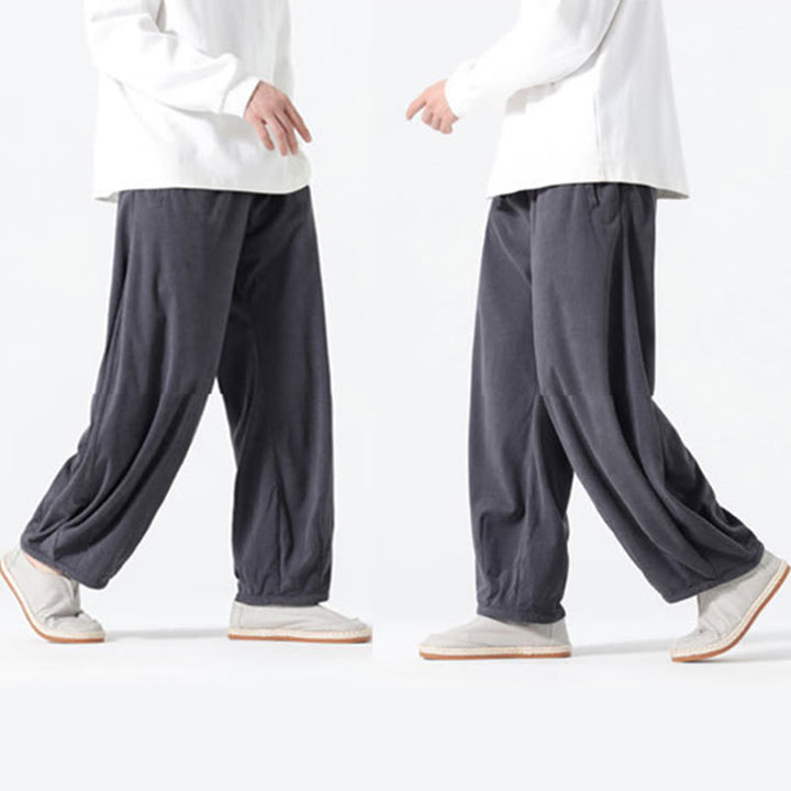 Pantaloni harem da uomo in velluto a coste di cotone con tasche e coulisse, modello Buddha Stones Spring Pure Color - image 6