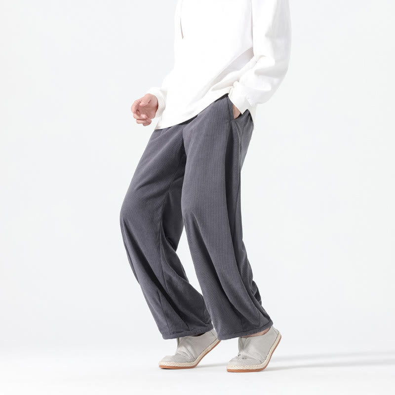 Pantaloni harem da uomo in velluto a coste di cotone con tasche e coulisse, modello Buddha Stones Spring Pure Color - image 1